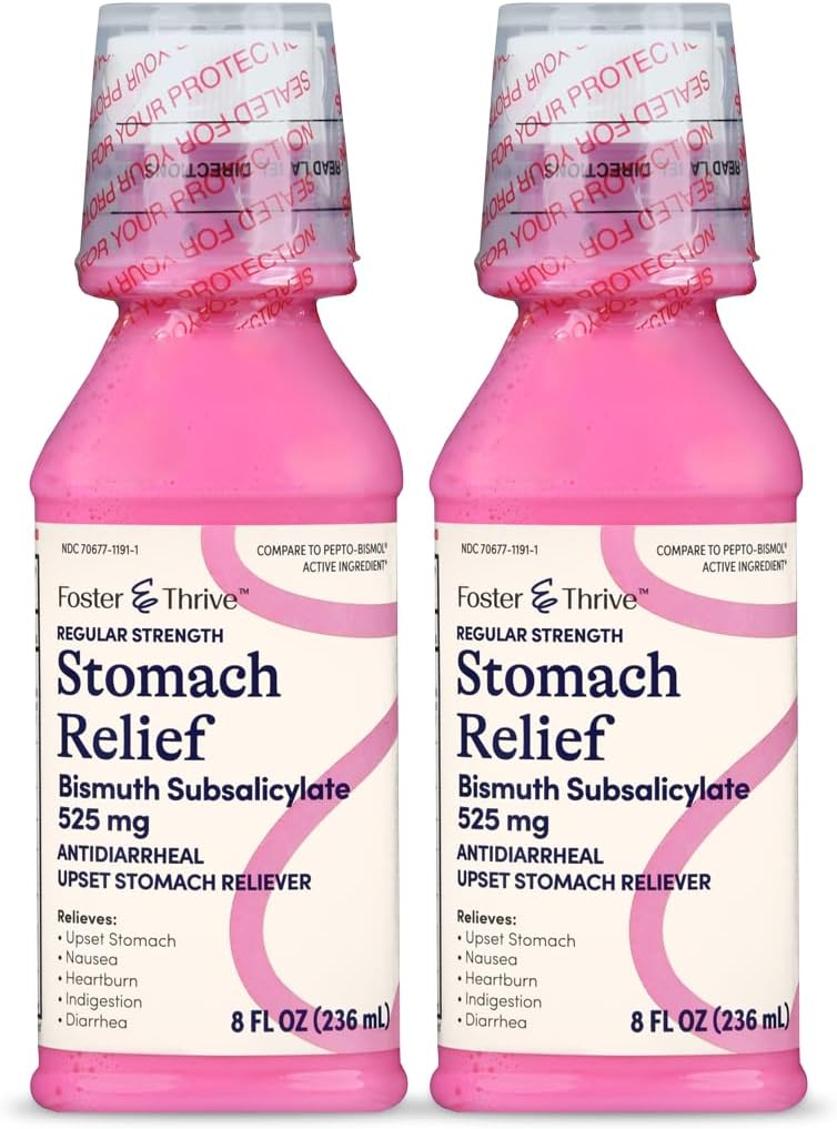 Foster Thrive Stomach Relief Liquid for Nausea, Heartburn, Indigestion, Upset Stomach, Diarrhea - Fast Relief for 5 Symptoms, Antidiarrheal, Bismuth Subsalicylate 525 mg, Original, 8 oz (Pack of 2) - Image 1